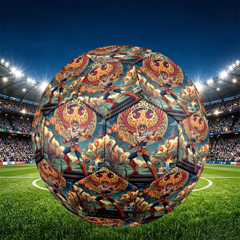 Saint Seiya Print Size 5 Soccer Ball, PU Wear Resistant Football for Match Training and Daily Practice, Birthday Gift for Soccer Fans