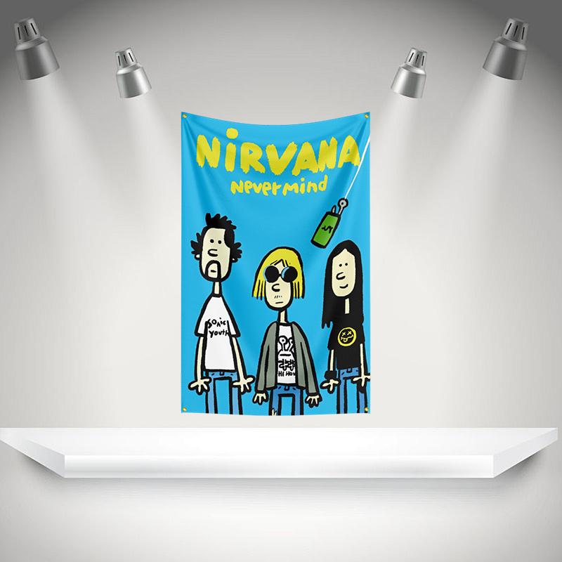 N-Nirvanas Flag Rock Music Band Banner HD Printing Tapestry Exhibition, Music Band Fans, Garage Decor