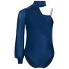Jenter Ene Skulder Danse Drakotard Sceneopptredelseskostyme Mock Neck Langermet Rynket Nettoverlegg Bodysuit for Barn Gymnastikk