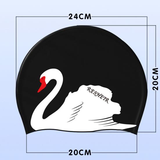 Women Swim Hat Swan Print Elastic Non-slip Ear Protection Waterproof Silicone Long Short Hair Adults Bathing Pool Swimming Hat