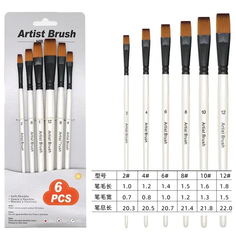 6 Pcs Draw Paint Brushes Set Kit Artist Paintbrush Round with Nylon Hair for Artist Acrylic Aquarelle Watercolor Face Painting
