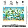Un pezzo piatto 2D di una tartaruga di buon compleanno a tema oceano, sfondo in poliestere adatto per feste e decorazioni esterne