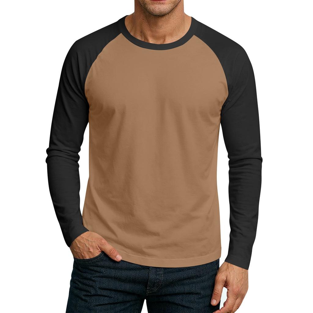 Men's Round Neck Plunger Long Sleeve T-Shirt Top