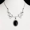Fashion Gothic Silver Color Tree Branch Oval Lacework Black Imitation Gemstone Pendant Necklace for Women Men Halloween Jewelry