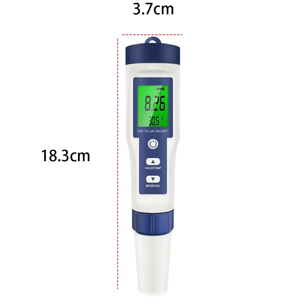 5-in-1 Water Tester Water Quality Tester High Accuracy Digital PH Tester Backlight PH/EC/TDS/Salt/Temp Meter for Drinking Water