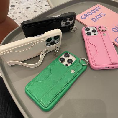Lychee Pattern Card Bag Is Suitable for Apple 14promax Mobile Phone Case Iphone13 Anti-drop 12 Wristband Bracket 11/8p.