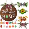 Interchangeable Welcome Sign for Front Door with 4 Seasonal Wreaths and 14 Changeable Icons, Farmhouse Front Door Signs, Door Decoration Porch Decor,