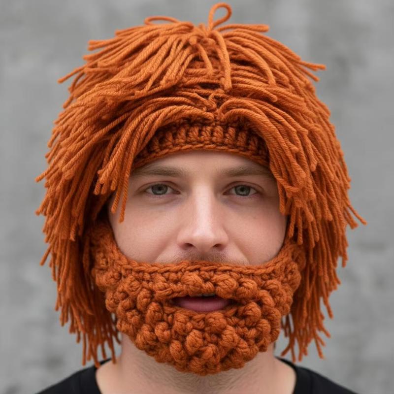 1Pcs Funny Wig Beard Knitted Hats Punk-Style Knitted Cap Hobo Mad Scientist Hip Hop Handmade Knit Warm Winter Cap Beanies Hat