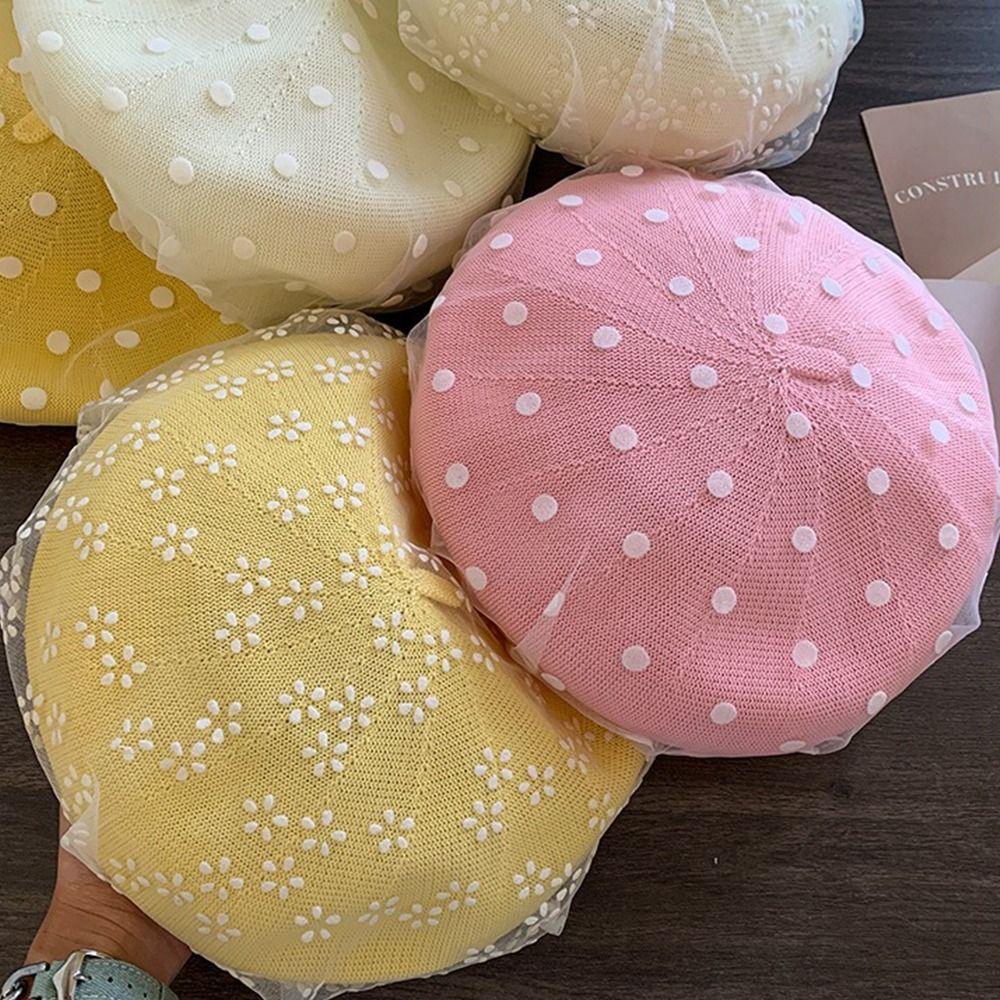 Korean Knit Painter Caps Mesh Beanie Cap Fashion Polka Dot Berets  Streetwear