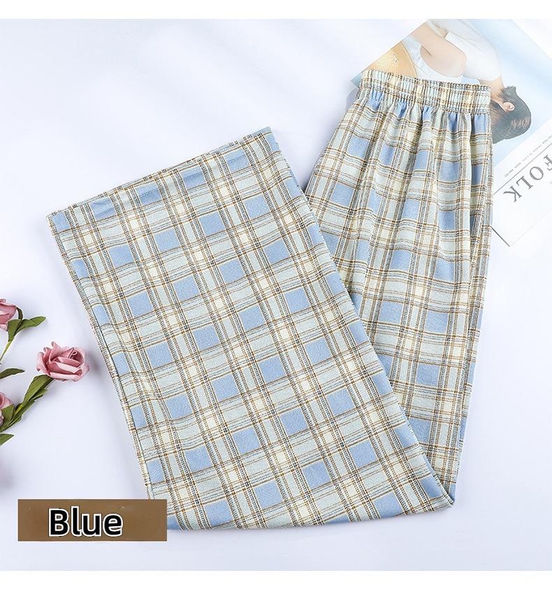 Vintage Plaid Women Pants High Waist Wide Leg Straight Pant Loose Casual Female Trousers Wide Leg Pant Fashion Streetwear