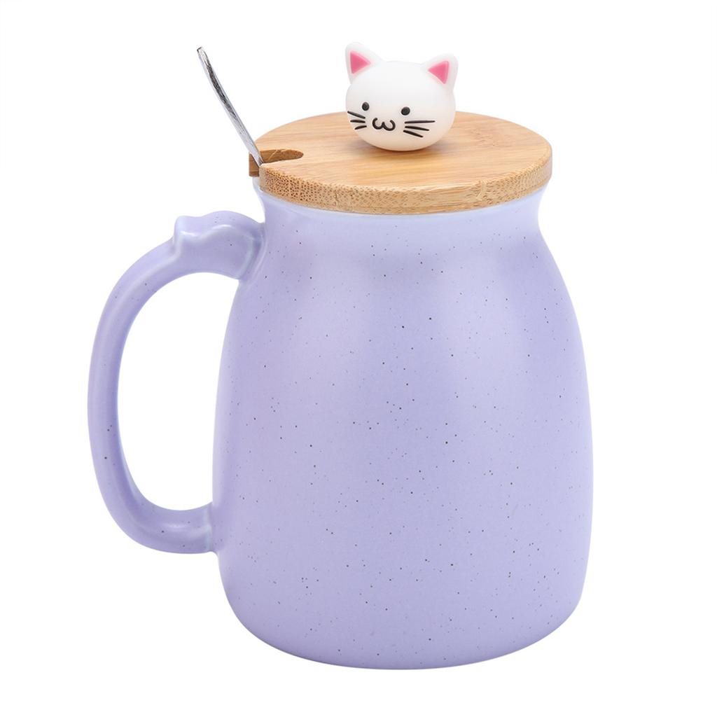 1Pc Lovely Cat Ceramic Cup with Spoon and Lid  Coffee Water Milk Mug for Drinkware Gift(Pink)