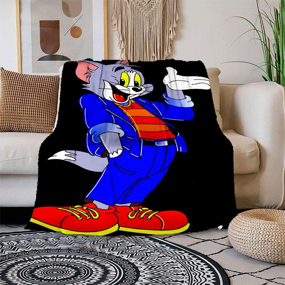 Tom & Jerry Cartoon Character Blue Suit Costume Cosplay Party Fancy DressBlanket Flannel Throw Blanket for Sofa, Bed, Travel, Camping, Office