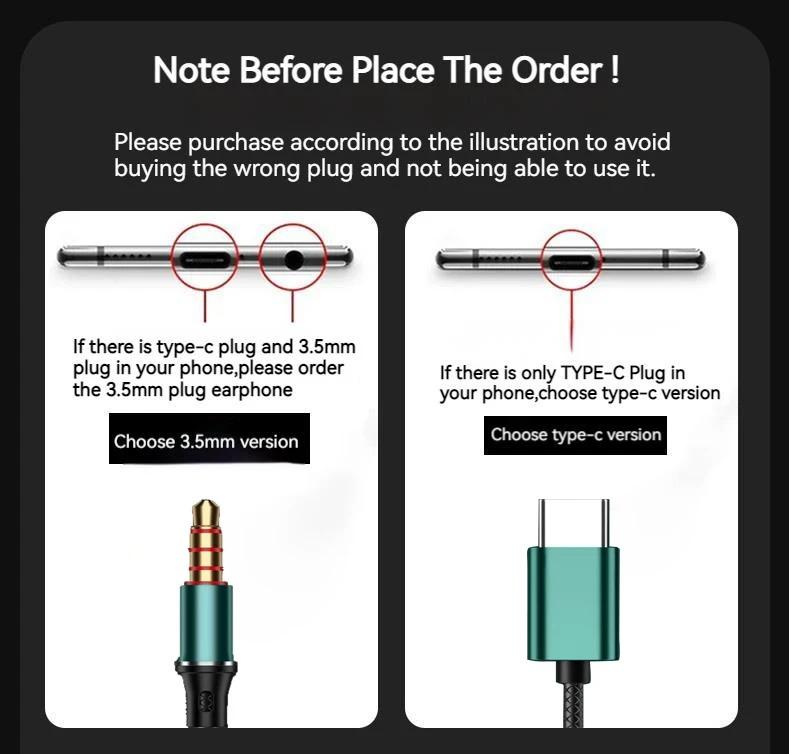 Kablet hodetelefon In-ear Type-c 3,5 mm øretelefon Øreklemme Med mikrofon Mikrofon Hodetelefoner Øredobber Sportshodesett For ledningskontroll og mikrofonanrop