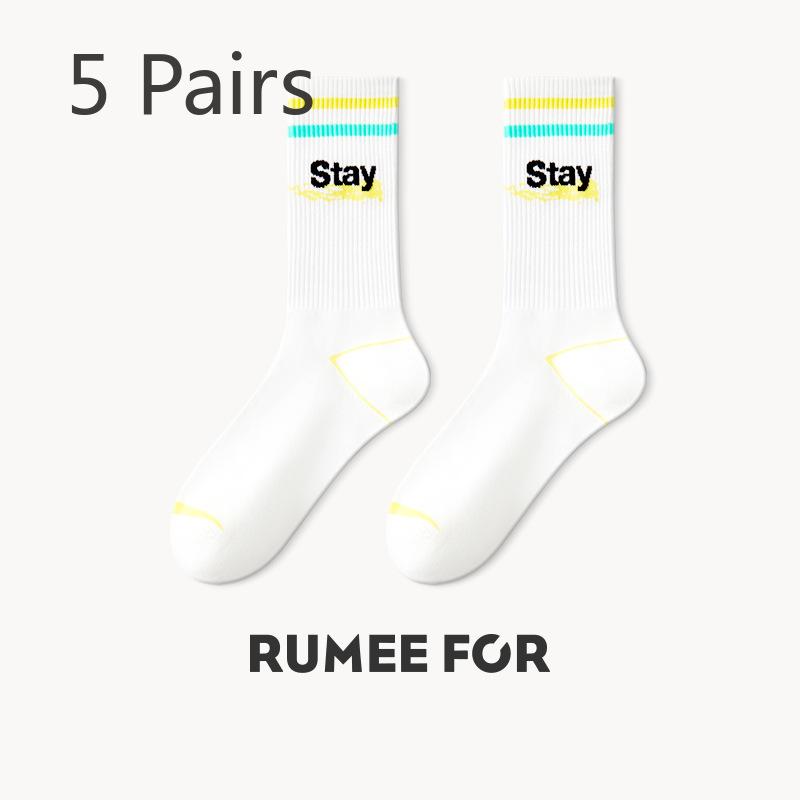 5 Pairs of Female Spring and Autumn Anti Odor Wicking Sweat Tube Sports Basketball Socks