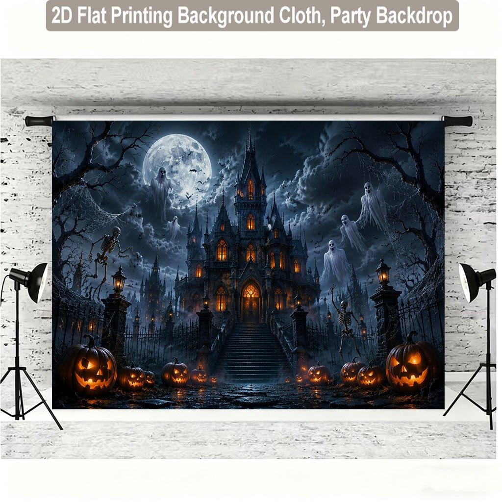 1 piece of 2D flat background fabric Halloween pumpkin lantern and castle ghost background fabric wooden board wallzyc