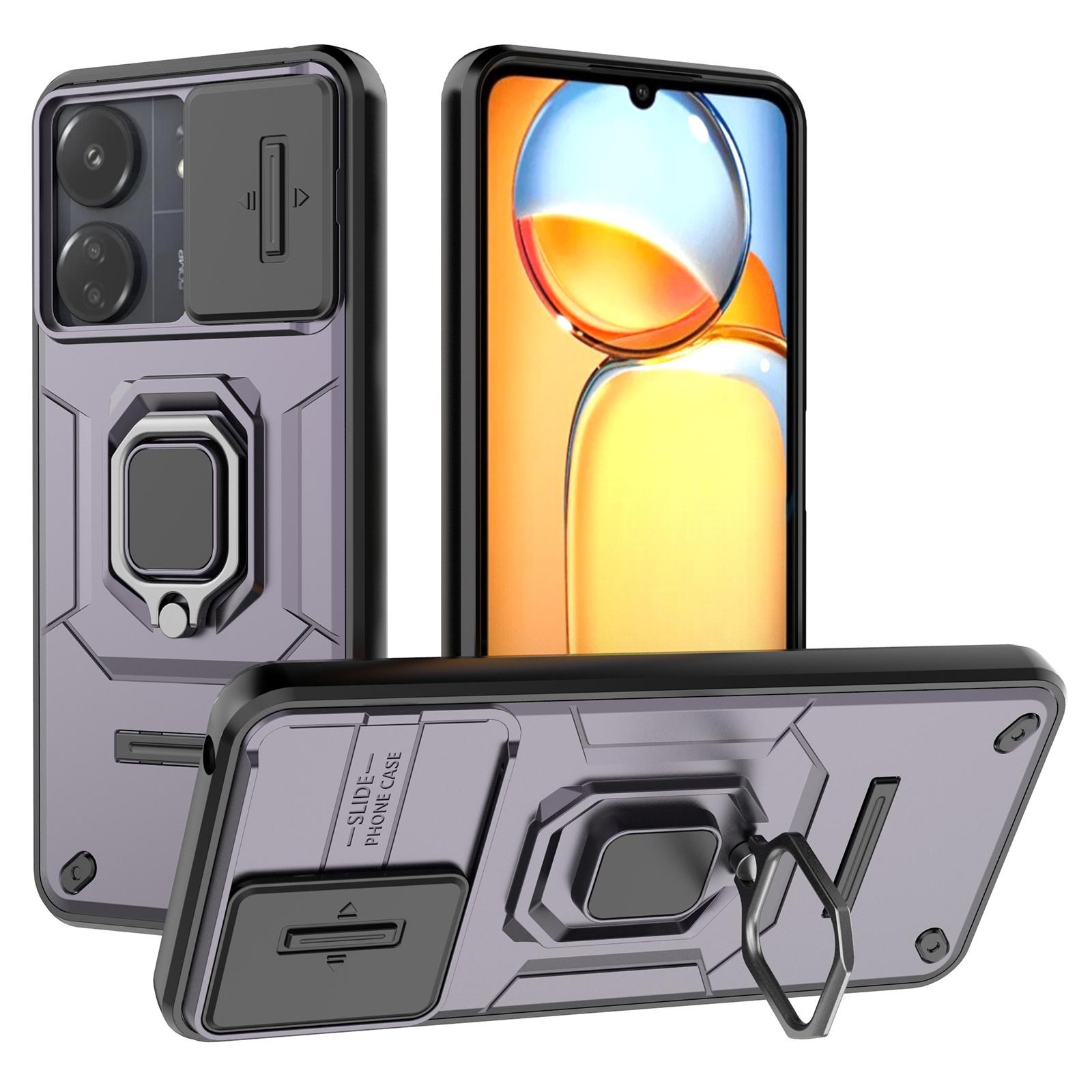 

For Xiaomi Redmi 13C 4G/13C 5G/Poco C65 4G/Poco M6 5G/13R 5G Case Kickstand Phone Cover with Slide Lens Lid Purple