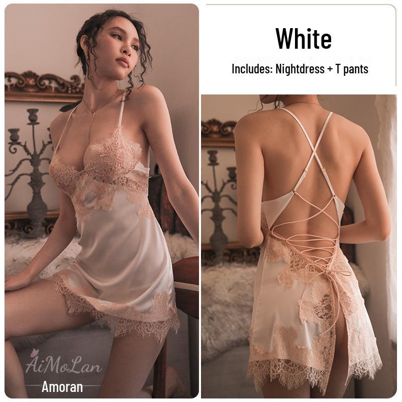 Meishilan Ice Silk Lace Camisole & Pajama Set for Women - Summer Seductive Nightwear