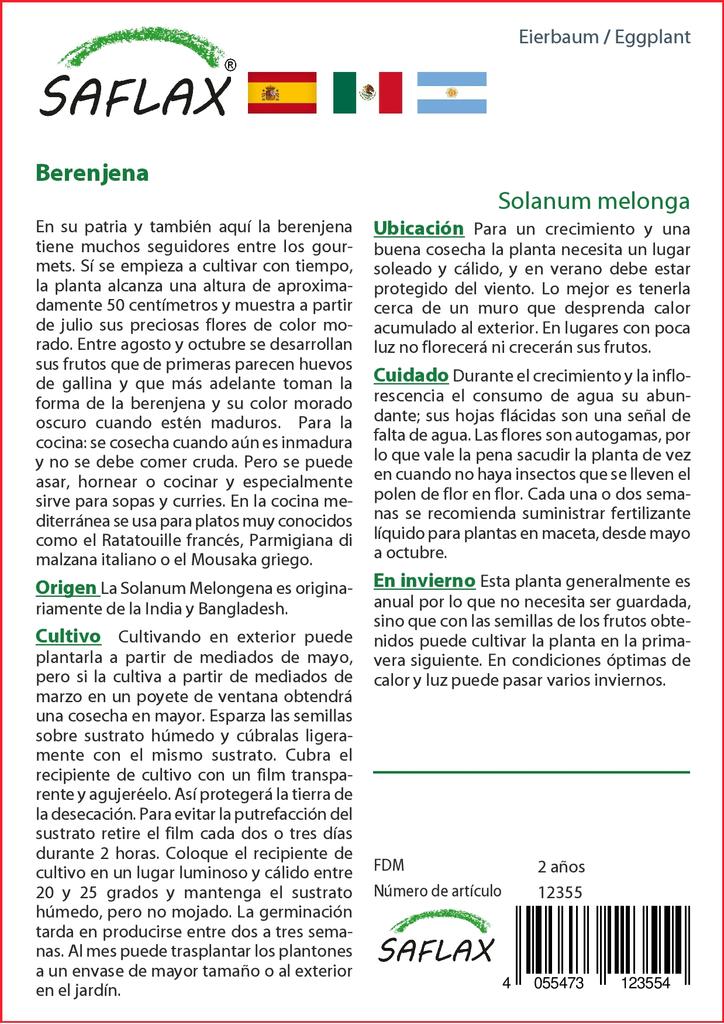 SAFLAX Lilek - 20 semen - Se substrátem pro zalévání pro lepší pěstování - Solanum melonga