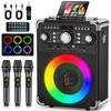 Karaoke Machine with 3 Wireless Microphones for Adults, Portable Bluetooth Party Speaker with Echo Adjustment, Support TWS/USB/TF Card/Guitar/TV
