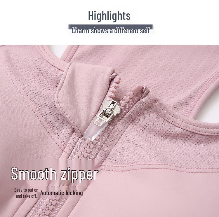 Women's Shockproof Sports Bra with Front Zipper and Side Support - Minimizes Bust for Running and Yoga