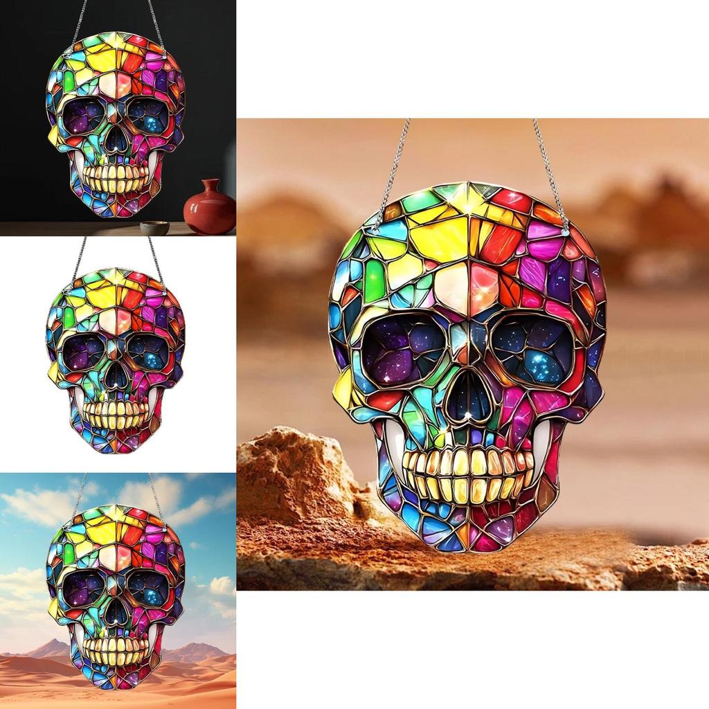 Fashion Colorful Skull Pattern Acrylic Glass Pendant For Halloween And Holiday Home Decor