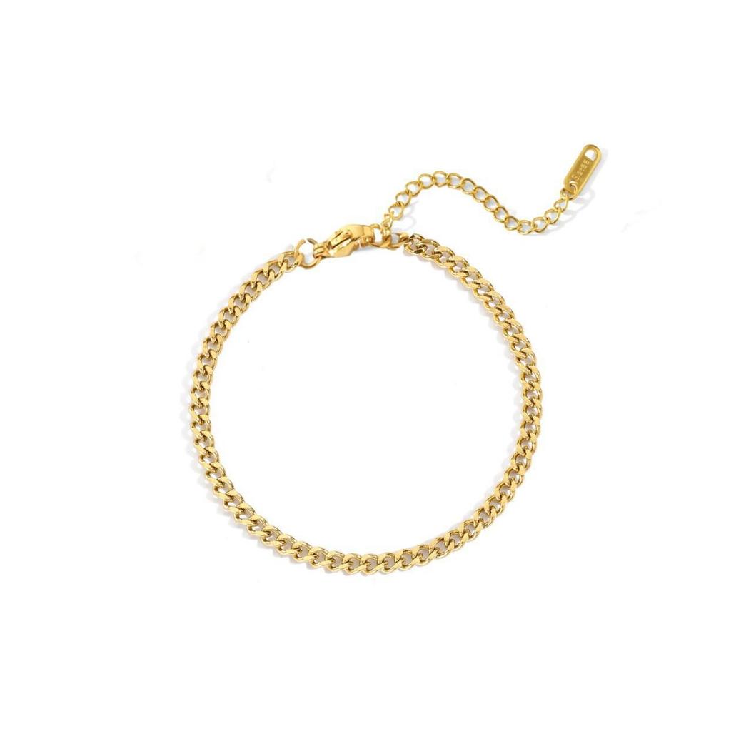 Gold Stainless Steel Double-Sided Cuban Chain Bracelet: Titanium Minimalist Women's Geometric Design.
