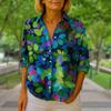 Plus Size Women Long Sleeve Button Shirt Solid Floral Casual Comfort Blouse