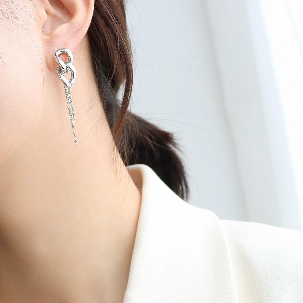 LT-F480 European and American INS Style Chunky Chain Tassel Titanium Steel 18k Gold Earrings Minimalist Style