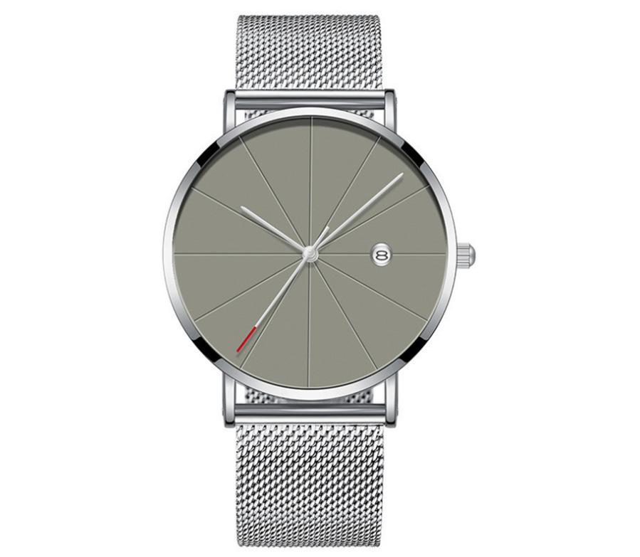 Men'S Large Surface Hands Simple Rice Line Date Mesh Strap Watch Creative Quartz Stainless Steel Watch