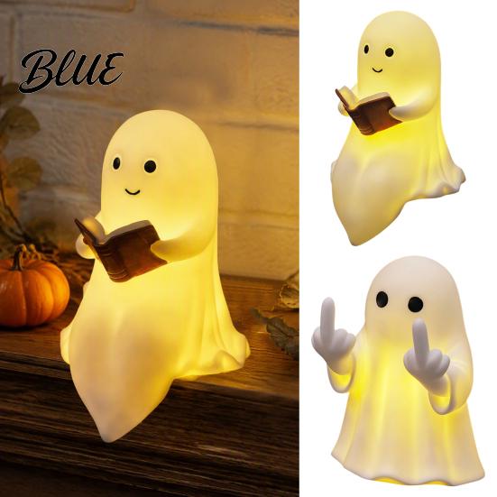 Unique Mystery Home Accent Halloween Ghost Lamp Cute Middle Finger Ghost/Reading Book Night Light Funny Ambient Bedside Lighting Spooky Figurine for