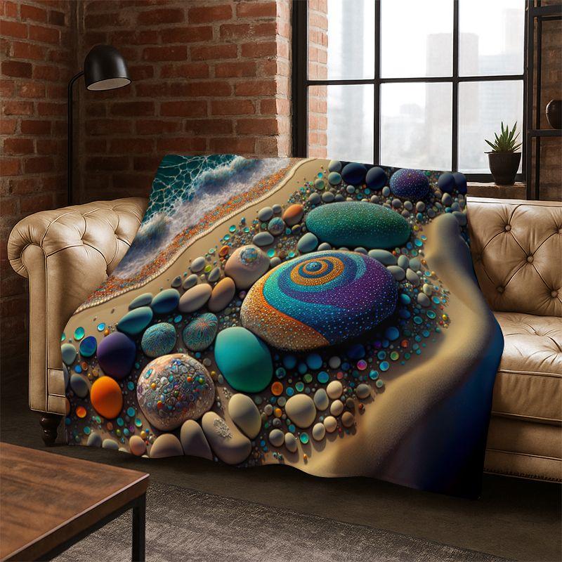 Colorful Pebble Rainbow Cobblestone Stone Flannel Blanket Soft Warm Blanket Throw Blanket for Bedroom Living Room Bed Picnic