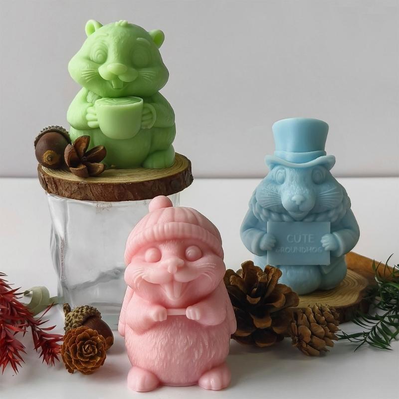 Easy Releasing Silicone Mold Crafting Groundhog Statues Moulds Candle Silicone Molds Suitable for Various Materials