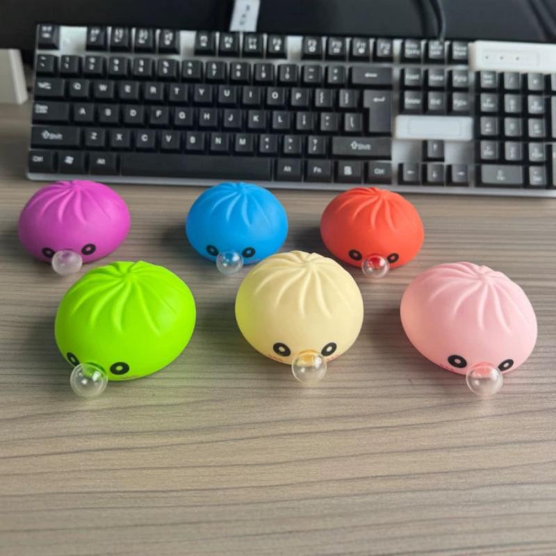 1Pcs Stress Relief Squishy Emotion Bun Fidget Toys Colorful Squeeze Bubble Bun Toy With Steamer For & Adults Anxiety Relief