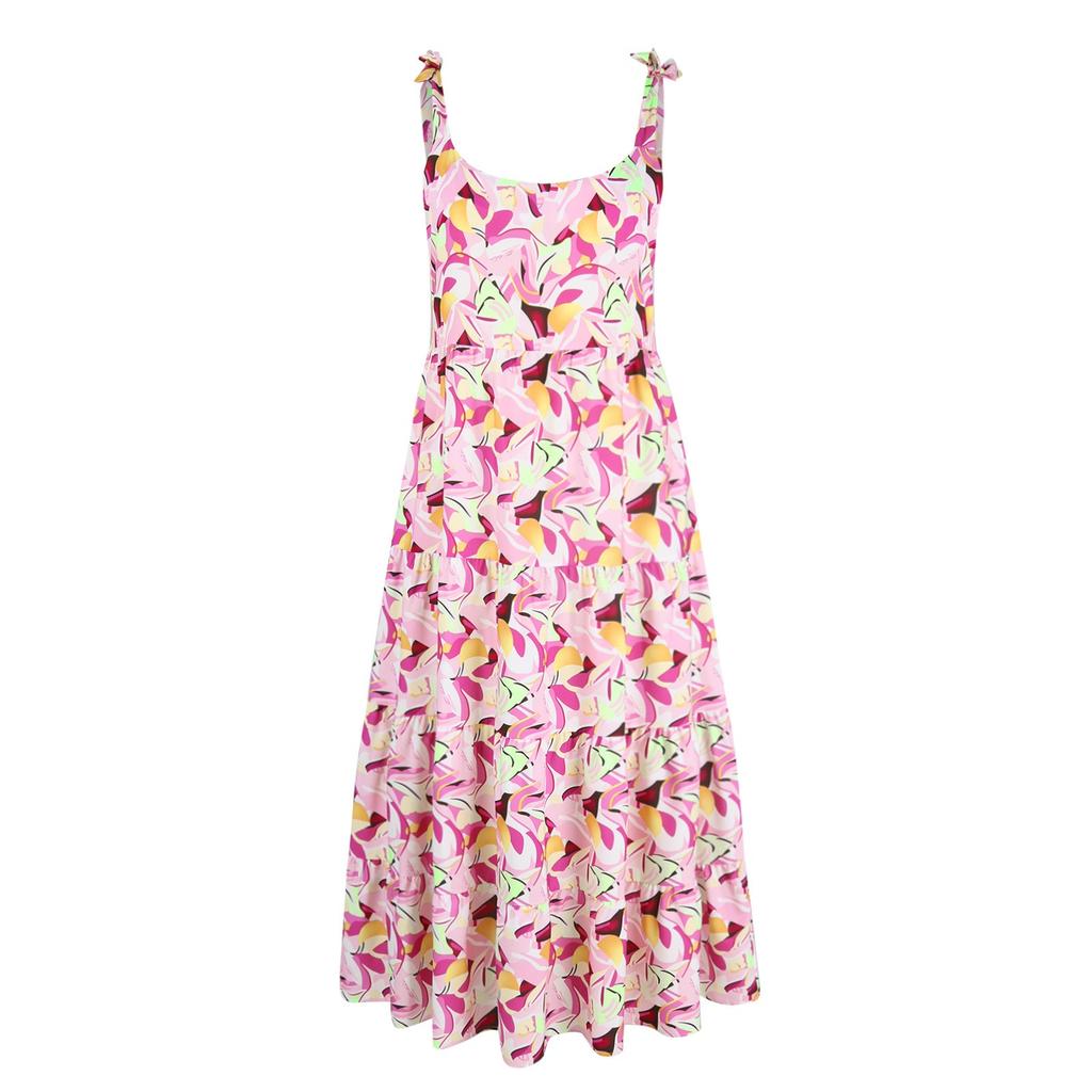 Women Dresses Summer Floral Sleeveless Maxi Dress Casual Spaghetti Strap Tiered Flowy Beach Long Dress