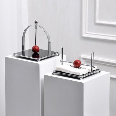 Elegant Silver Arched Napkin Holder with Ball - High-End Square Design for Hotel and Restaurant Countertops.