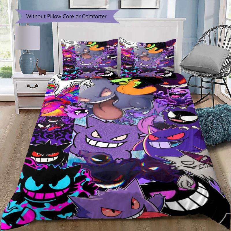 Pokemon Gengar Evolution 3PCS Bedding Set, Duvet Cover + 2 Pillowcases 135x200cm