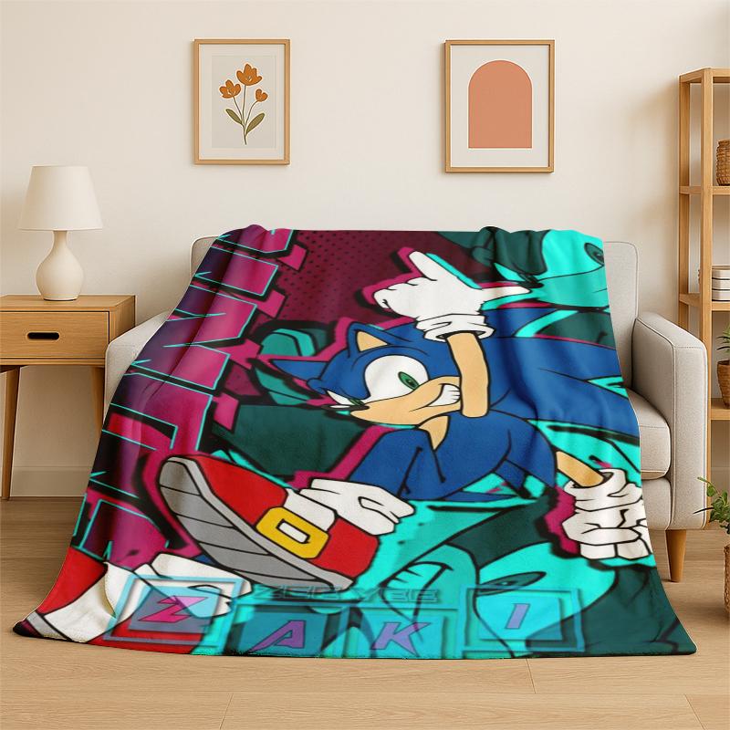 Classic S-Sonic Cartoon Game Flannel Blanket Soft Warm Throw Blanket for Bedroom Living Room Bed Travel Camping Picnic Gift