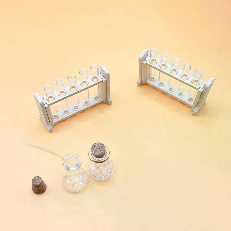 Dollhouse Rack Model 12 Laboratory Tool Set Mini Test Tube Dropper Measure Cup Dolls House School Scene Toys 1:12