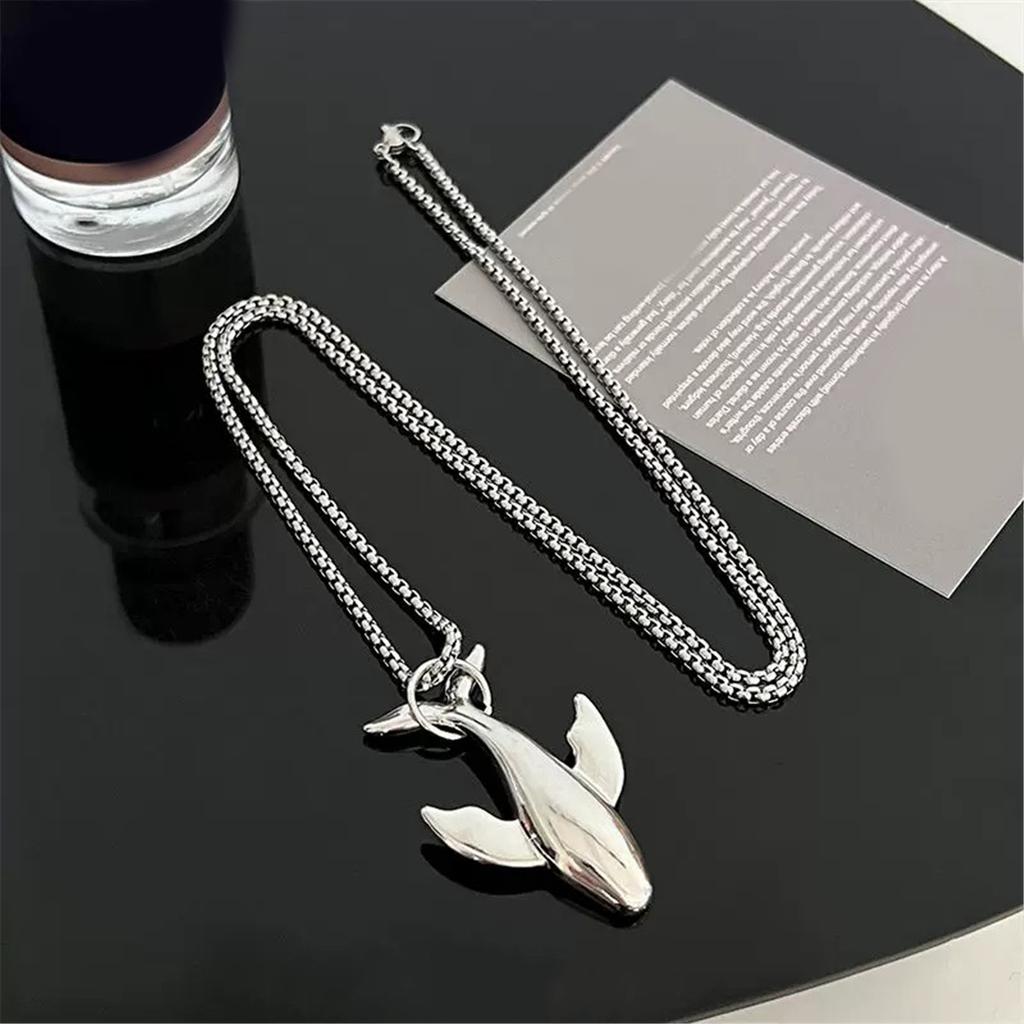 Whale Pendant Necklace Elegant Sweater Chain Long Necklace Statement Necklace Stainless Steel Material for Daily Party