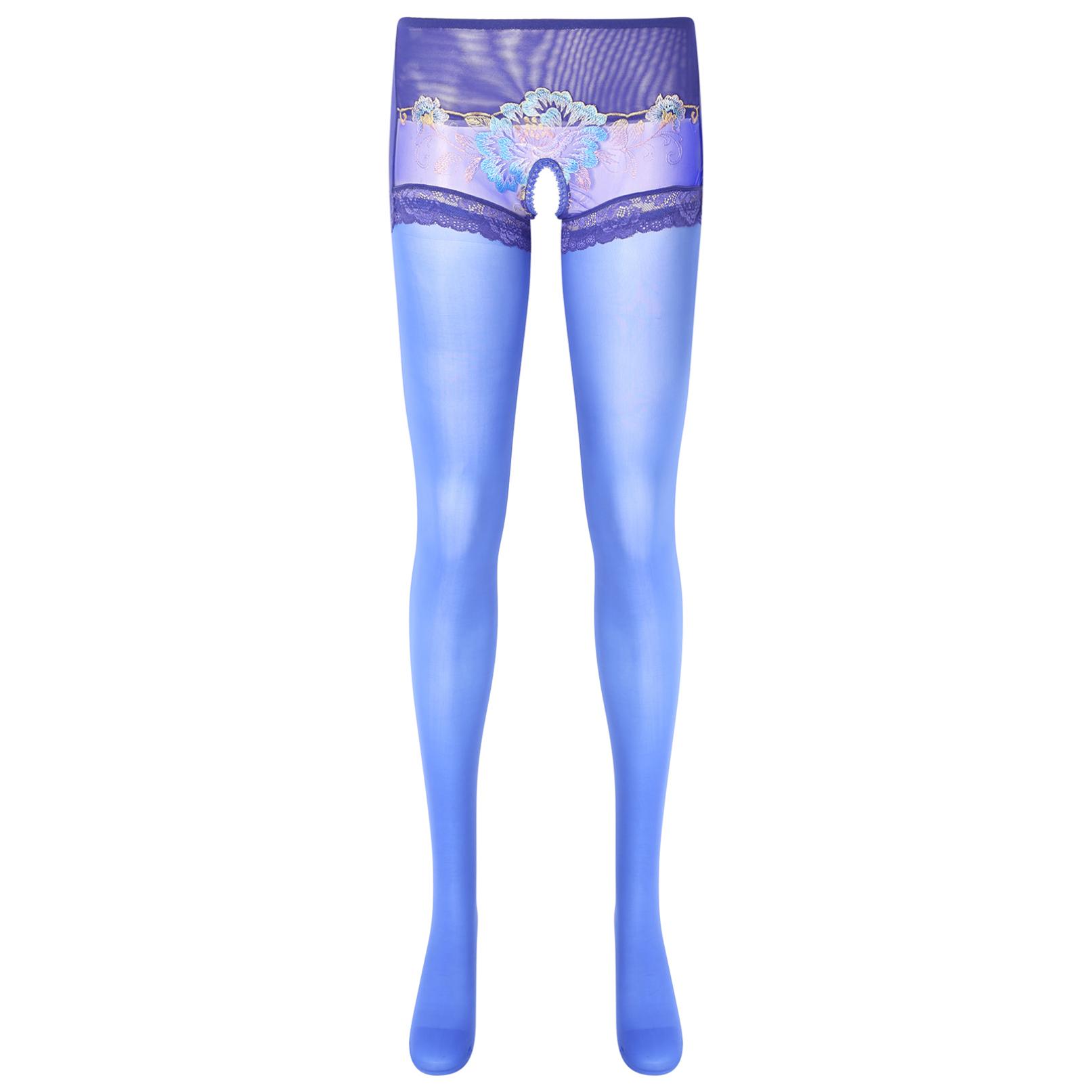

Жіночі прозорі колготки з квітковою вишивкою, мереживною обробкою, колготки із середньою талією, прозорі легінси, подарунок на медовий місяць L королівський синій колір