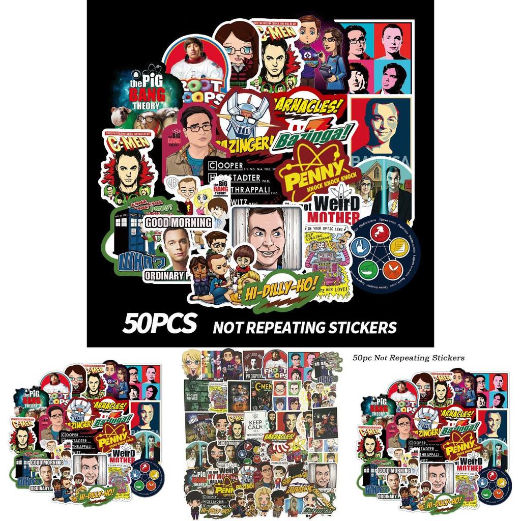 Set di Adesivi Cartoon The Big Bang Theory Cinquanta Pezzi Impermeabili e Resistenti al Sole Decalcomanie per Valigia Auto Laptop Quaderno