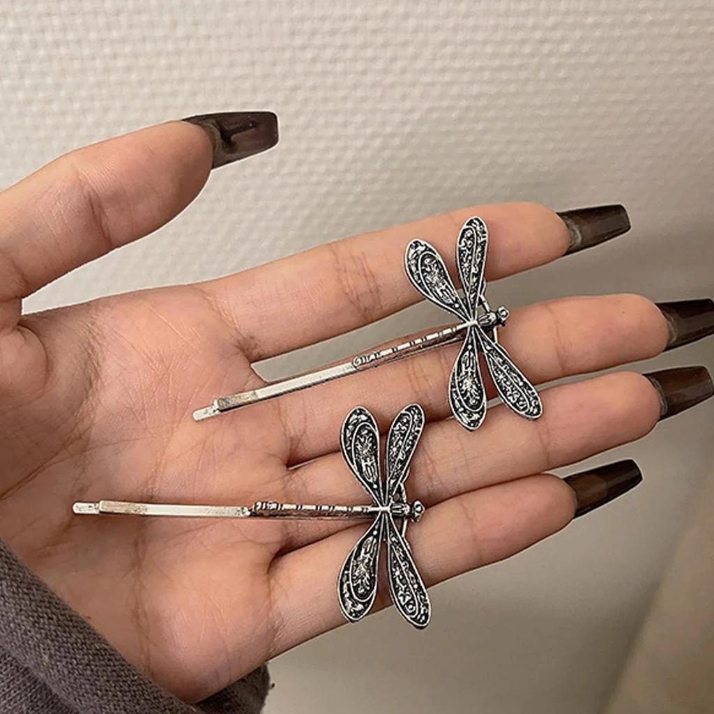 2Pcs/Set  Retro Dragonfly Hair Clip For Women, Fashionable Bangs, Side Hair Accessories, Niche Design, Side Clip Hair Accessories