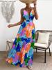 Rochie Maxi Europeană și Americană cu Imprimeu Curcubeu Tie-Dye Fără Spate