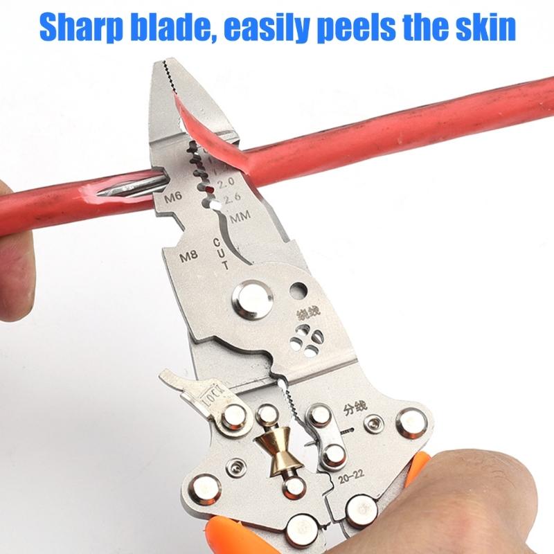 Wire Crimping and Cutting Pliers, Manual Stripper Tool with Grip Head, Fold Lock Storage and Controlled Handling for Repair Work Use