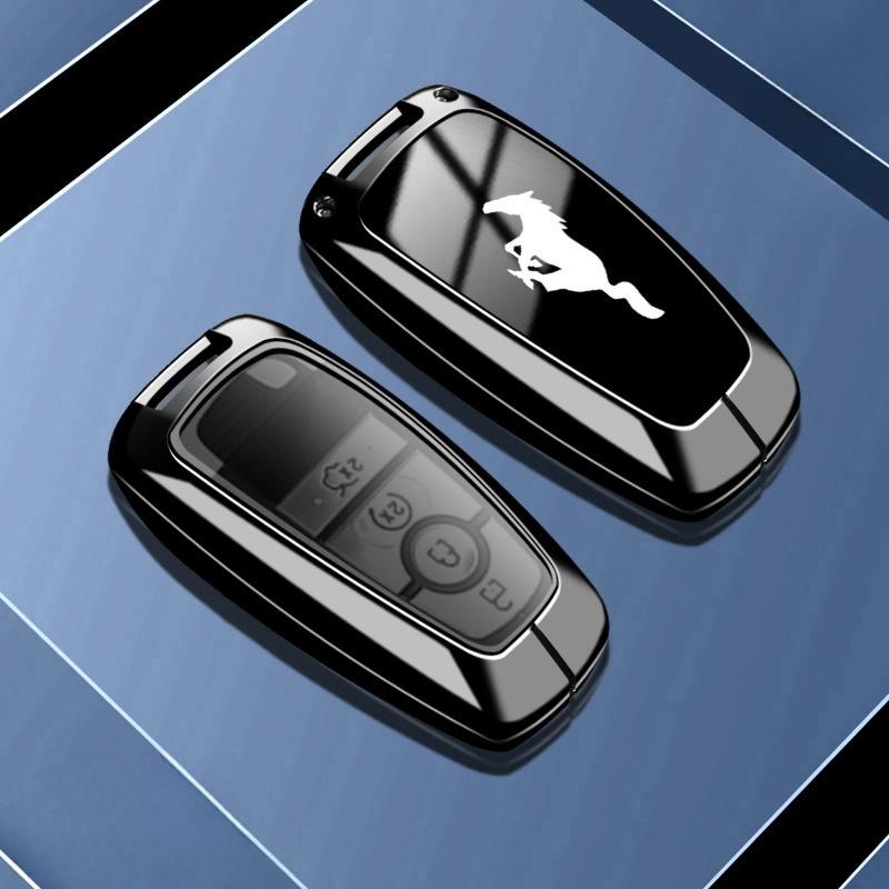 Ford Mustang Car key bag Compatible With Mustang Smart Car key Zinc Alloy Leather 360° All-round Protection Mustang Keychain
