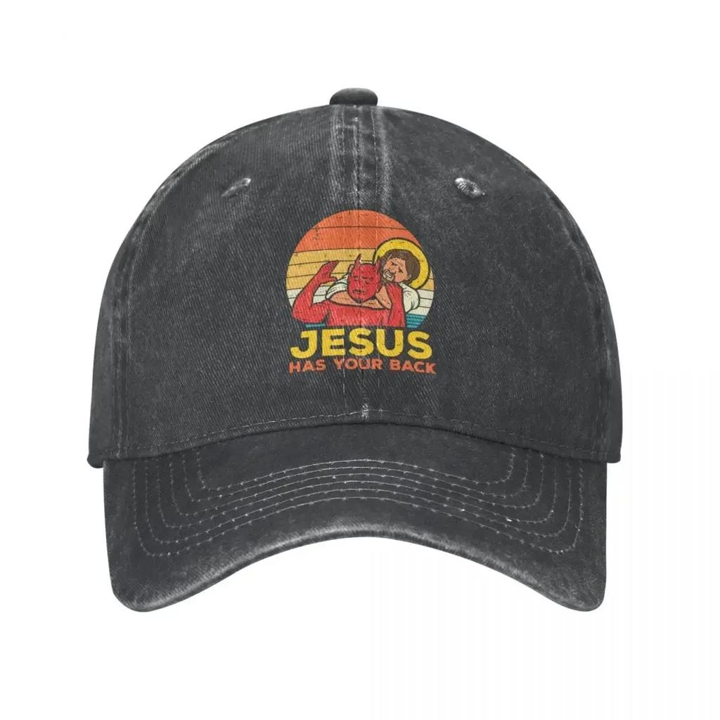 Jesus Has Your Back Jiu Jitsu Retro Christian Unisex WoUnisex Baseball Caps Distressed Denim Caps Hat Classic Summer Gift Snapback Hat