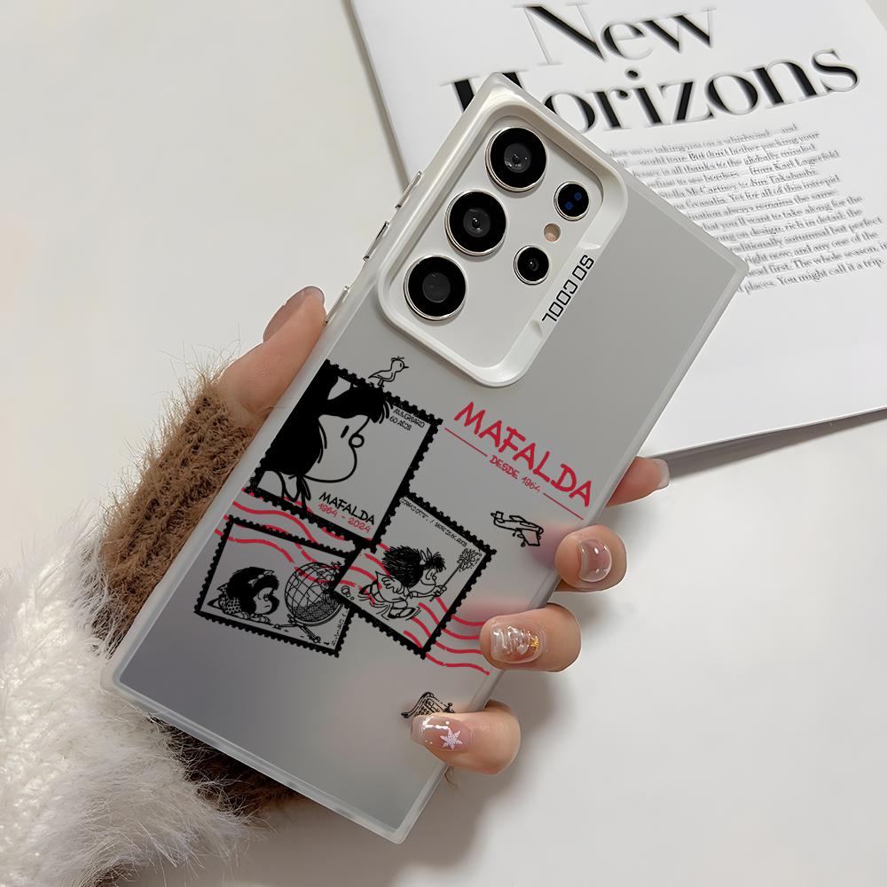 Cute Cartoon M-MAFALDA Phone Case For Samsung Galaxy S25 S24 S23 S22 S21 Ultra Plus 5G Shiny TPU Shockproof Cover Gift Galaxy S24plus
