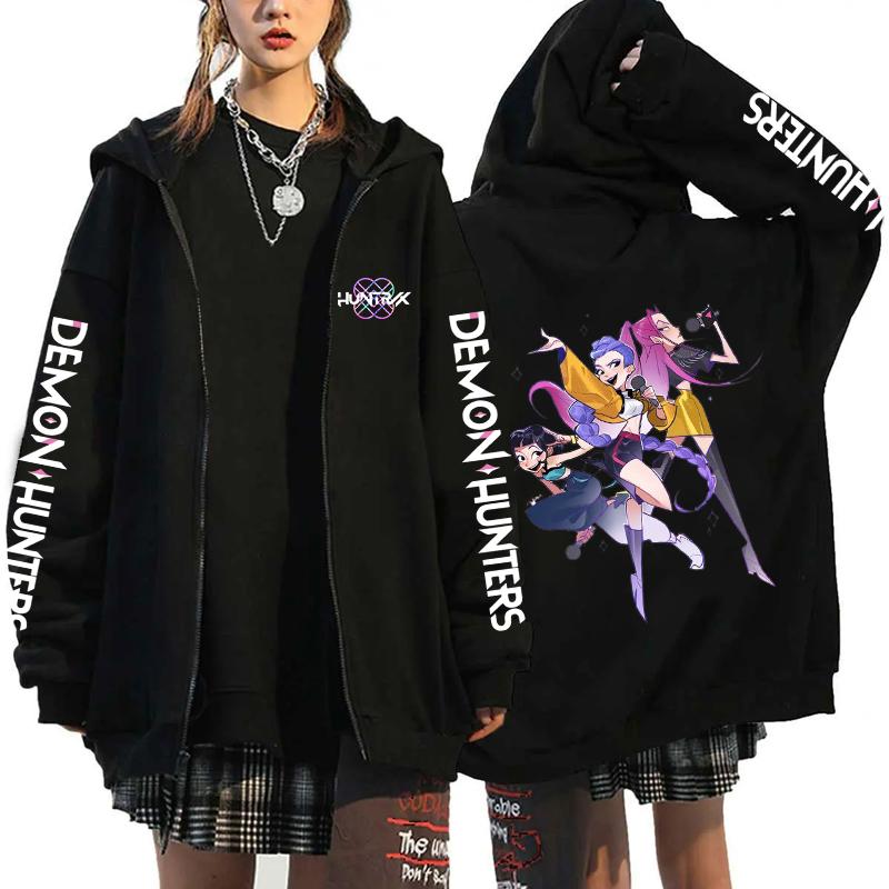 Hot Kpop Demon Hunters Mira Rumi Zoey Print Hoodie Fashion Harajuku Zipper Hoodies Women Men Sweatshirt Long Sleeve Casual Tops