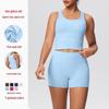 Women's Skin-Friendly Sports Vest & High-Waisted Yoga Short Set with Chest Pad – Solid Color, Beautiful Back Strap Design