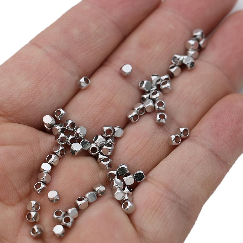 80Pcs 3Mm Silver Plated Copper Square Loose Spacer Beads For Jewelry Making Bracelet Necklace Diy Earrings Accessories Craft